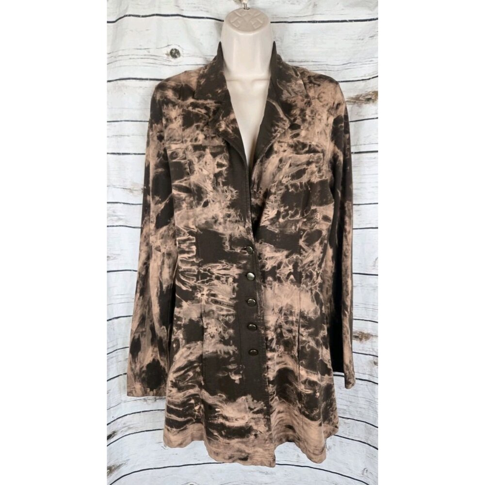 Wearables by XCVI Brown Knit Tie Dye Jacket L Womens Button Long